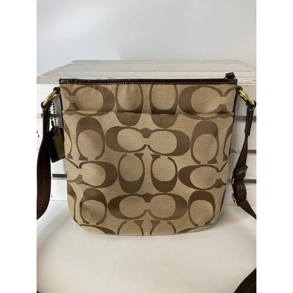 COACH F21905 MEDIUM TAN, BROWN SIGNAUTE CANVAS CROSSBODY BAG - Picture 4 of 16